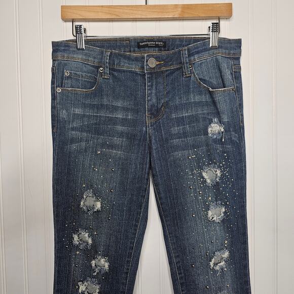 y2k TwentyOne Black Rue 21 Studded Low Rise Skinny Jeans Size 7/8 R Stretch Goth - Picture 3 of 11